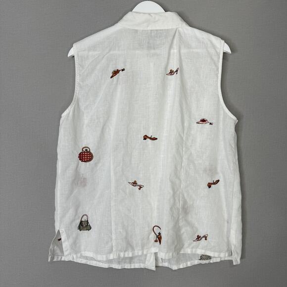 Vintage 2 Friends Shirt Womens 2X White Irish Linen Purse Shoe Heels Artsy Y2K - Picture 5 of 10